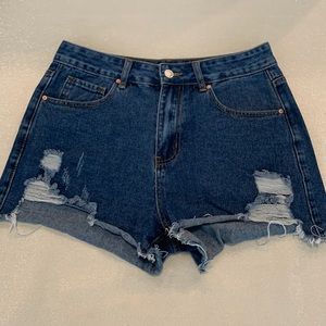 Khaki & Blue Distressed blue Jean shorts, size 9